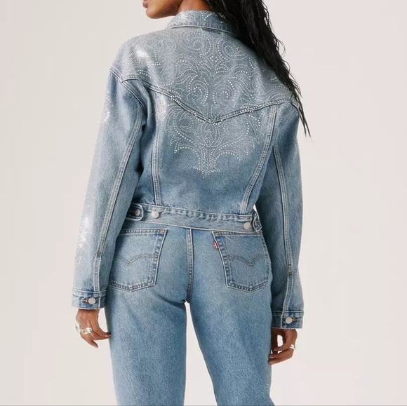 Beyoncé X Levi’s® Shrunken '90s Trucker Jacket Western Crystal Dark Blue Bnwt - Picture 3 of 16